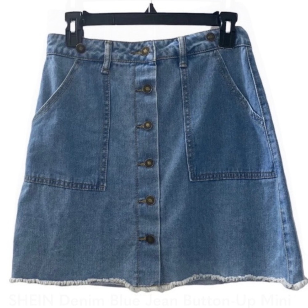 SHEIN Button-Up Denim Blue Jean Mini Skirt w/Pockets Women’s Size MEDIUM - Picture 13 of 13